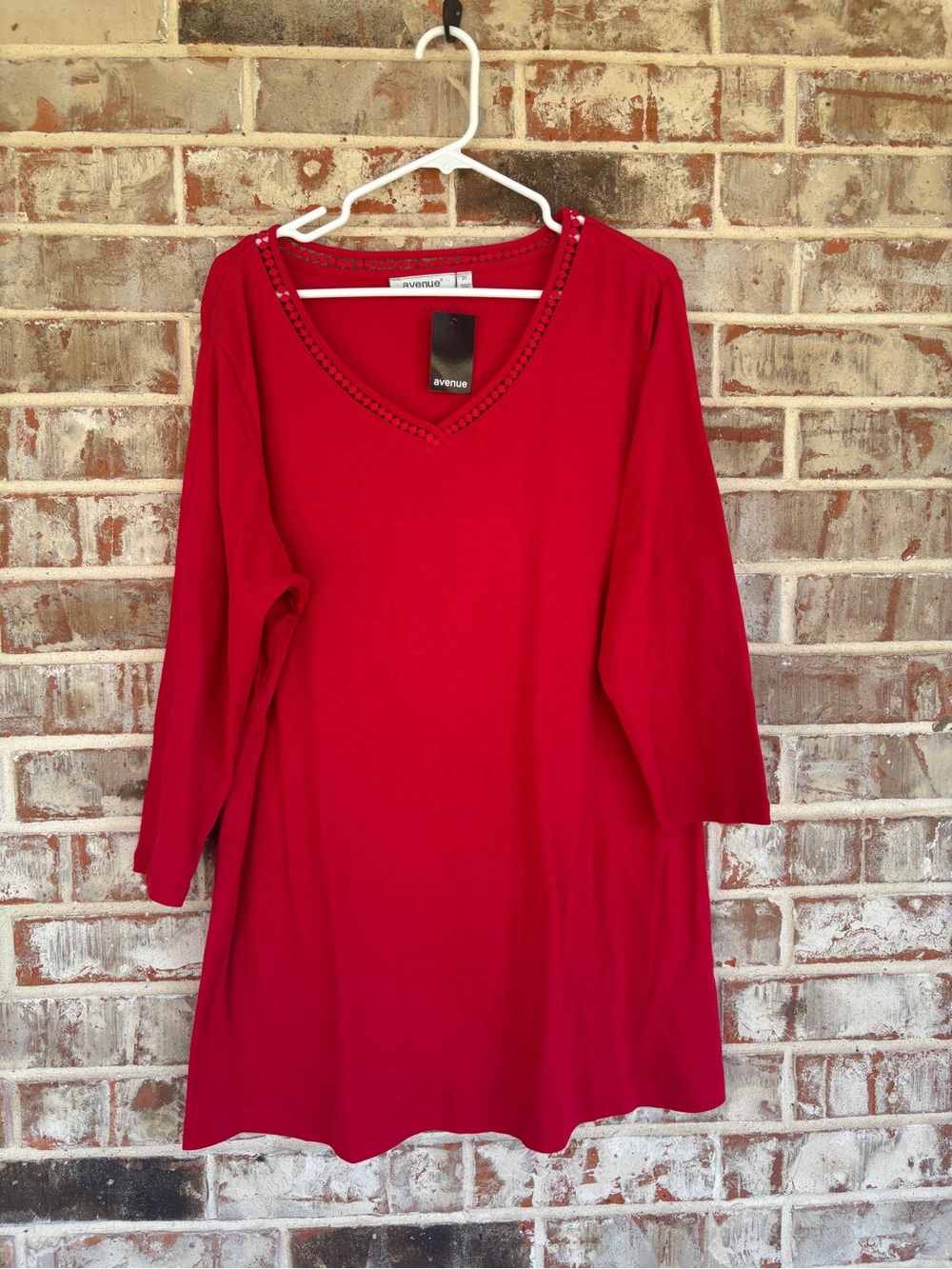 Avenue Red V-Neck Long Sleeve  Plus Size Tunic